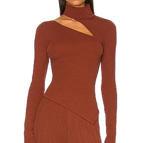 cult gaia Tops - Cult Gaia Asymmetrical top shirt Krislyn Ember size large ribbed Revolve brown